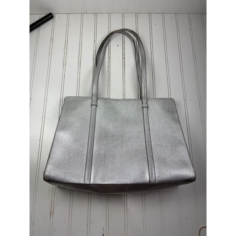 Kate Spade Vintage Silver Metallic Saffiano Leather Kenzie Shoulder Bag Purse